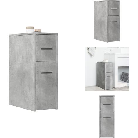 Badschrank Schmal mit Rollen Betongrau Holzwerkstoff - Schmaler Badezimmerschrank - Badezimmerschrank Schmal - Schmale Badezimmerschränke - Hoher Badezimmerschrank (1/5)