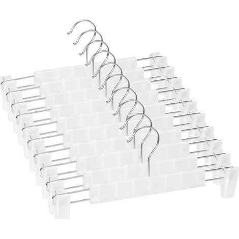 Lot de 10 Cintres Porte-Jupes, Cintres pour Pantalon, avec 2 Pinces antidérapants et réglables, pour Pantalons Suspendus, Chaussettes, Jupes - translucides (1/5)