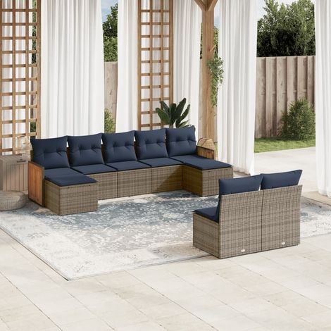 9-teiliges Gartensofa-Set mit Kissen, grau, Polyrattan (1/5)