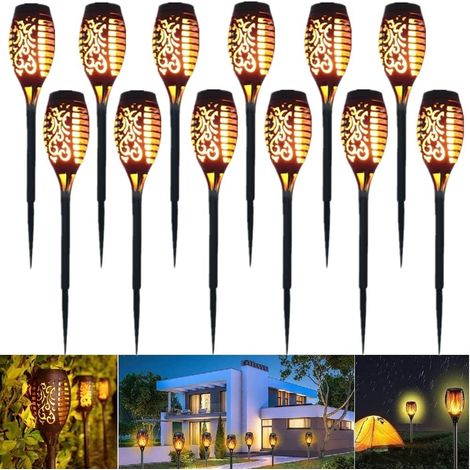 Lot de 12 lampes solaire jardin lumiere decoration de exterieur étanche eclairage, vec flamme vacillante, pour jardin , Patio, Chemins Décor (1/5)