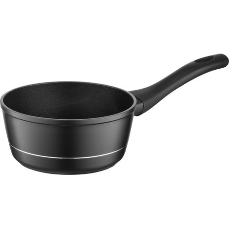 Casserole en Aluminium (1 l) Casserole Induction 16 cm Diamètre Marmite pour Induction, Gaz, Electrique Batterie de Cuisine Revêtement Antiadhésif, Noir (1/5)
