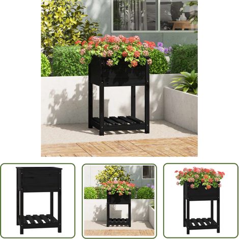 Furniture Limited - Jardinière avec étagère Noir 54x54x81 cm Bois (1/5)