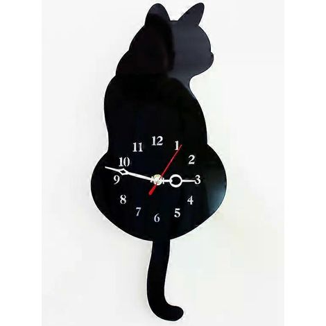 HONORNIC - Horloge murale créative en acrylique avec motif chat qui remue la queue, pour salon. Horloge moderne et mignonne avec mouvement silencieux, 30 x 30 x 5 cm. (1/5)