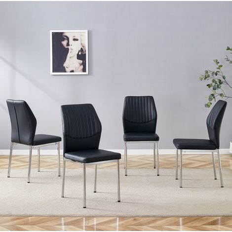 4er-Set Esszimmerstühle aus PU-Leder Schwarz-Silber OKMYHOME (1/5)