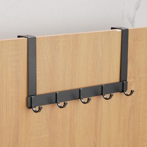 Patère de Porte avec 5 Crochets - Porte Manteaux, Noir, Facile à Accrocher, Chambre - Cuisine, Salle de Bain (1/5)