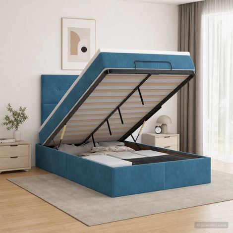 vidaXL Cama otomana con colchón Azul Oscuro 120 x 200 cm Terciopelo (1/5)