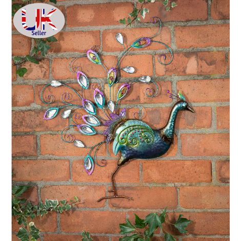 Hand-finished Diamante Peacock Wall Art With Jewel Details - Front Facing