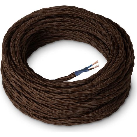 Amarcords - Cavo elettrico tessile colore MARRONE trecciato seta 10 metri a 2 conduttori 2x075 - Filo rivestito in tessuto colorato vintage per lampade lampadari applique e abat jour.