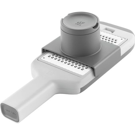 ZWILLING Grattugia multifunzione Z-Cut, Acciaio inox, 4 Inserti intercambiabili con lame diverse, Tecnologia a lame bidirezionali, Vaschetta per raccogliere gli alimenti grattugiati, Grigio (1/5)