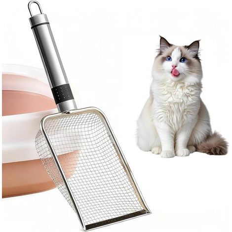 Pala metálica para arena de gato con mango de madera - Tamiz de malla fina para grava limpia (1/5)