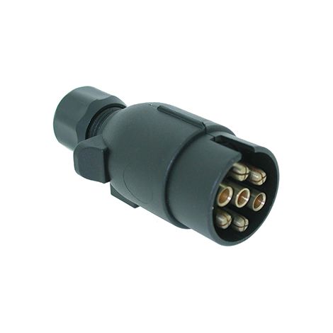 Enchufe macho de 7 tomas, adaptables para atornillar, base de metal.