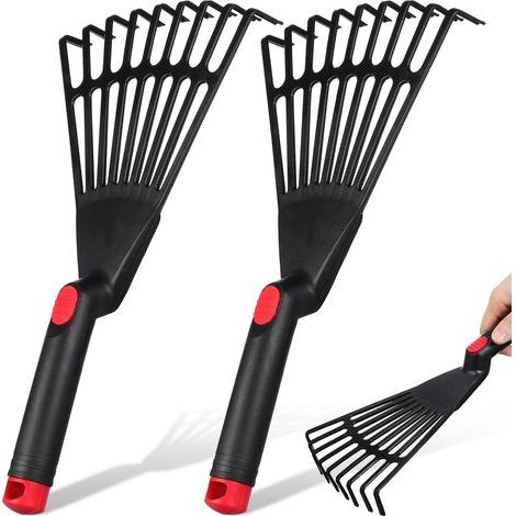 Lot de 2 Râteaux à Feuilles Mortes en Plastique, Râteaux Agricoles Pratiques pour Jardinage, Ameublissement Sol, Ramassage des Feuilles et Entretien Gazon, Outils de Jardin à Main (1/5)