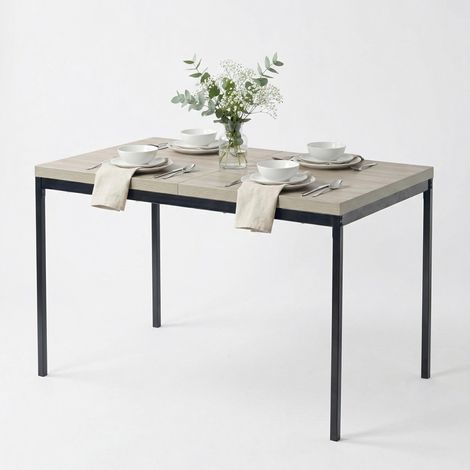 FurnitureR Dining Table Rectangular MDF Kitchen with Heavy Duty Metal Legs, Kitchen Table for 2-4 Person Kitchen Restaurant Apartments & Café, 120x70x75cm, Grey