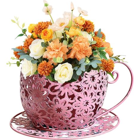 Großer, antiker, dekorativer Pflanzkübel aus Schmiedeeisen, geeignet für Zuhause, Büro, Innen- und Außenbereich sowie Garten. Antik-Finish – rosa. (1/5)