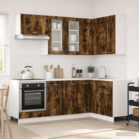 vidaXL Unité de cuisine LYON 8 pcs Chêne fumé Bois d'ingénierie (1/5)