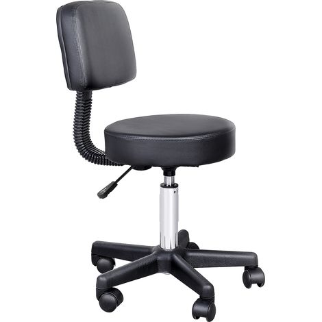 Silla de Oficina Taburete con Ruedas, Altura Regulable con Respaldo y Asiento Acolchado, Cuero Reconstituido, Negro (1/5)