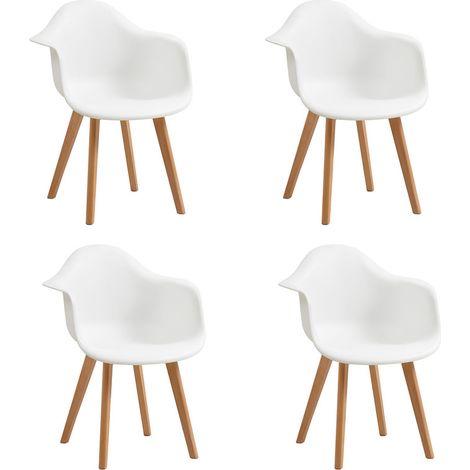 Wokaka Lot de 4 chaises de salle à manger -Pieds en hêtre - Chaises de salle à manger scandinaves - Blanc (1/5)