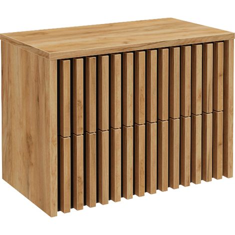 Waschbeckenunterschrank 80 cm für Aufsatzwaschbecken LUCCA-107 in Eiche Nb. mit Lamellenfronten, B/H/T: ca. 80,4/62,5/45,5 cm (1/4)