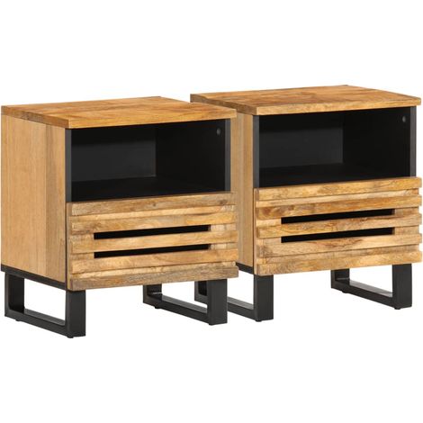 Nachttische 2 Stk. 40x34x46 cm Raues Mangoholz