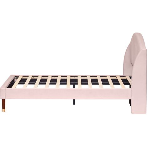 Lit capitonné 90x200 cm avec sommier à lattes et tête de lit en velours rose HOMVRA (1/5)