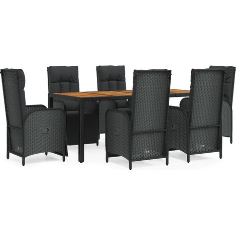 Maison Exclusive - Set da Pranzo da Giardino 7 pz Nero con Cuscini in Polyrattan (1/5)