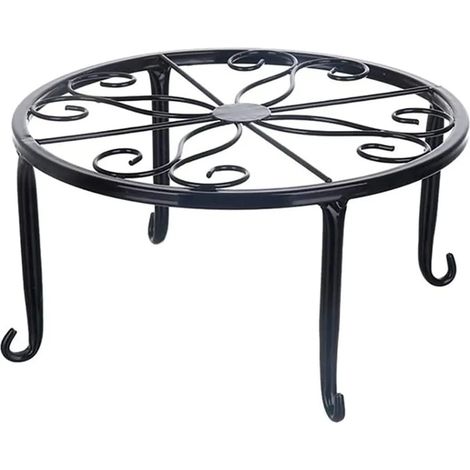 Soporte de flores de metal Soporte para plantas redondo para balcón interior 24 x 13cm Negro (1/5)