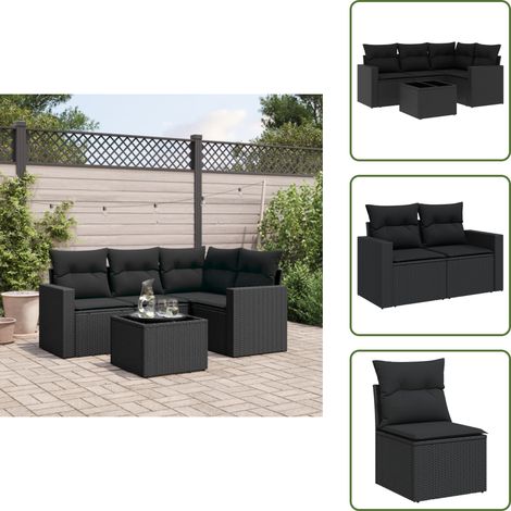 Salon de jardin 5 pcs avec coussins noir résine tressée - Ensemble Salon De Jardin - Meuble De Jardin - Salon Exterieur - Résine Tressée - Rotin Synthétique (1/5)