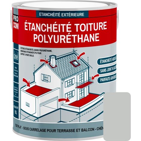Procom – Résine d'étanchéité polyuréthane pour toiture terrasse – Membrane sans joint – Résiste à l'eau stagnante et aux UV – Application facile au rouleau