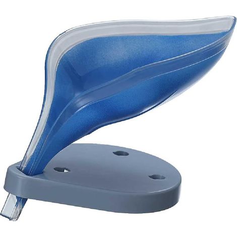 Porte-savon transparent pour salle de bain en forme de feuille (bleu)