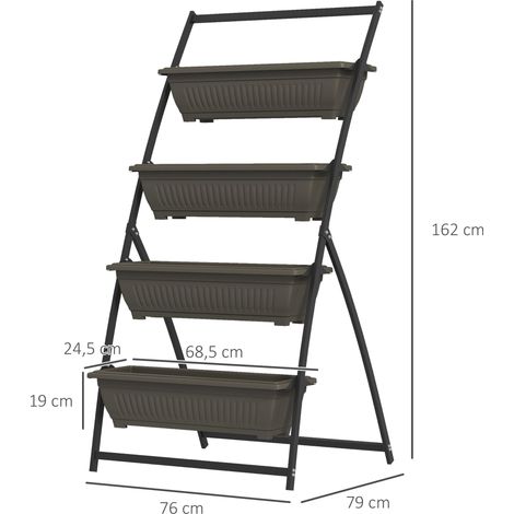Stand de plantes extérieur,support de fleurs avec 4 niveaux,étagère à plantes avec trous,étagère à fleurs escalier de plantes,brun,76 x 79 x 162 cm (1/5)