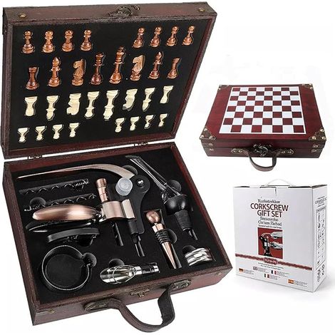 Tire bouchon vin dans une boîte cadeau en bois, ouvre bouteille vin, ensembles de sommelier avec ouvre-bouteille, bouchons à vin, ensembles d'accessoires pour vin (1/5)