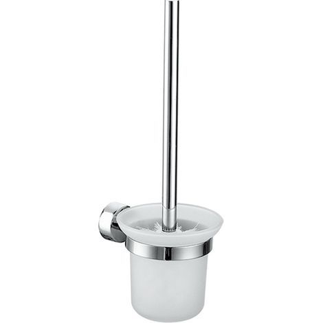 Brosse WC Brosse Toilette, Balayette WC Brosse de Toilette et Support, Kit de Brosse de Nettoyage de Salle de Bain, Brosse pour Toilette en INOX et Verre Argenté Noir (Mural Monté) (1/4)