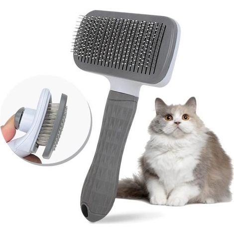 Brosse pour chat - Peigne pour enlever les poils lâches - Brosse pour chat avec un bouton - Brosse autonettoyante pour chien (1/4)