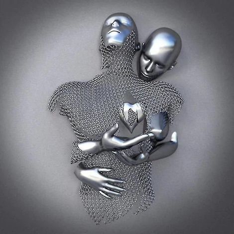 Sculpture murale en métal 3D représentant un couple en forme de cœur gris (Linglai) - 40 x 40 cm - Or FD30 (1/3)