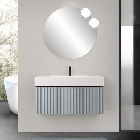 Mobile bagno sospeso 100 cm azzurro polvere con un cassetto e lavabo alto in resina Nara (1/5)