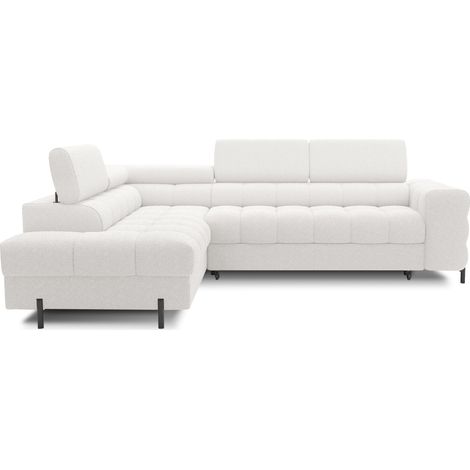 Canapé d'angle convertible en tissu appuis-tête réglables LUCCINO - Coffre et pieds métal noir angle gauche-Blanc-angle gauche