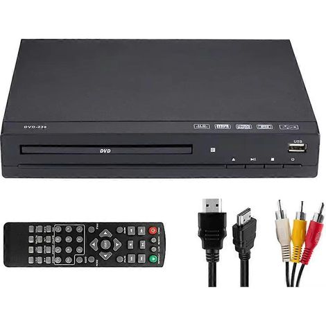 Lecteur DVD M238 HD 1080p avec télécommande, compatible USB MP3/MP4, lecteur DVD de salon pour TV et projecteurs, prise européenne (1/5)