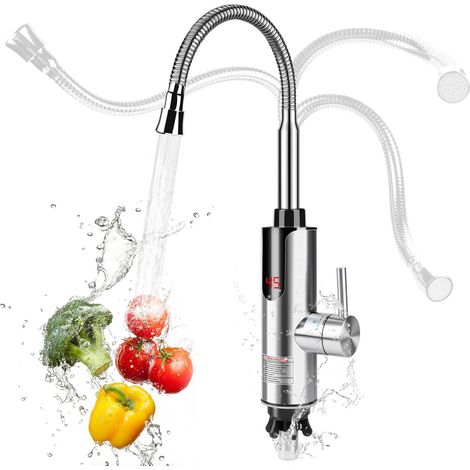Robinet électrique avec chauffe-eau instantané, 220 V 3000 W, robinet de cuisine, chauffe-eau intelligent pour cuisine, jardin, salle de bain, caravane, camping (B) [Classe énergétique A] (1/5)