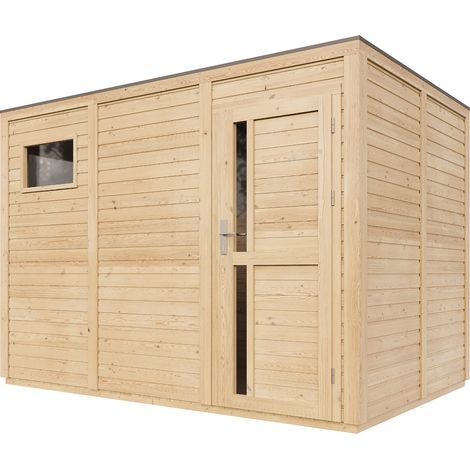Gartenhaus Holz 6,18 m² Aus Kiefer Fichte, Geräteschuppen 17 mm Wandstärke, Gerätehaus Holz für Gartenwerkzeug, Fahrradschuppen mit imprägnierte Böden, TIMBELA M326F1+M326G