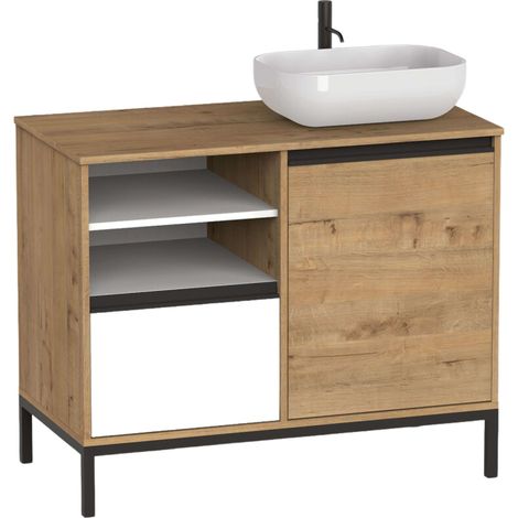 Mueble de Baño con Patas y Lavabo Támesis Roble y Blanco 100 cm