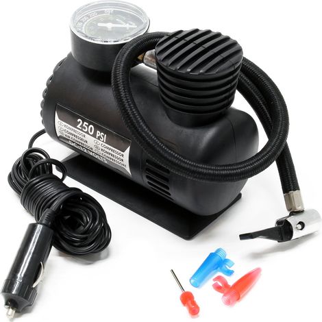 Wiltec – Mini compresseur à air comprimé 12V – Pression 7 bars (250 PSI) – Manomètre intégré – Câble 3 m pour allume-cigare (1/2)