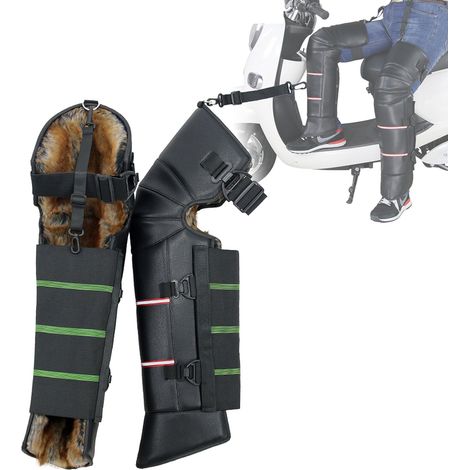 Ginocchiere e protezioni per gambe da moto, impermeabili, antivento, in ecopelliccia e pelle PU, con estensione alla caviglia, fibbia antiscivolo rimovibile e strisce riflettenti. (1/5)