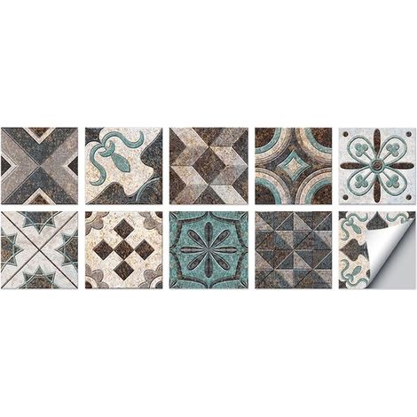 Juego de 10 pegatinas autoadhesivas para azulejos 15 x 15 cm, pegatinas azulejos PVC impermeables, papel tapiz decorativo pared resistente aceite (1/5)