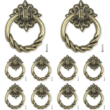Lot de 10 poignées de porte et tiroir, en bronze, pour meubles de cuisine, portes de tiroirs et armoires, vis de montage arrière (1/5)