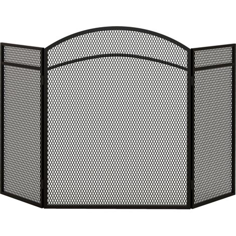 Parascintille per camino pieghevole a 3 pannelli in metallo nero 96 x 60 cm (1/5)