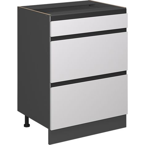 Küchenunterschrank R-Line, Weiß, 60 cm J-Shape, mit Schubladen, ohne Arbeitsplatte, Vicco