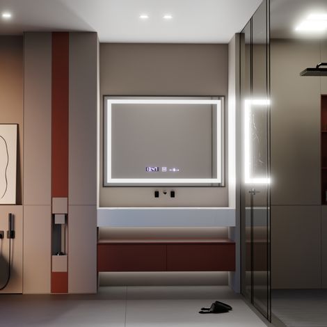 Miroir LED Rectangulaire 80x60 Desembuage Thermometre Gradable (1/5)
