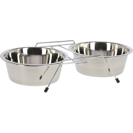 2 - Gamelle Inox - Support Double - Acier Inoxydable - Pour Chien 900ml - Argent - 2x900ml