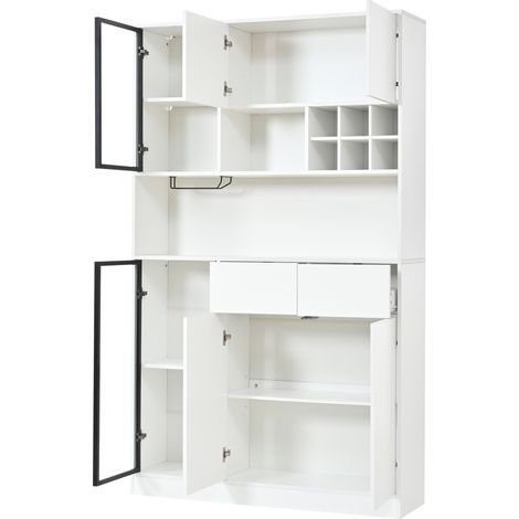 Vitrina alta 120x33x200 cm con LED, 6 puertas, 2 cajones, cristal, blanco MODENUIT (1/5)