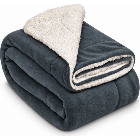 Beautissu – Couverture douillette sherpa 220x240 cm – Polyester microfibre 100% – Lavable à 30°C – Anthracite/Blanc